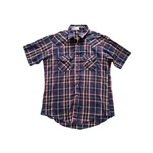 Vintage Western Frontier Pearl Snap Western Red Shirt Short Sleeve Plaid Large